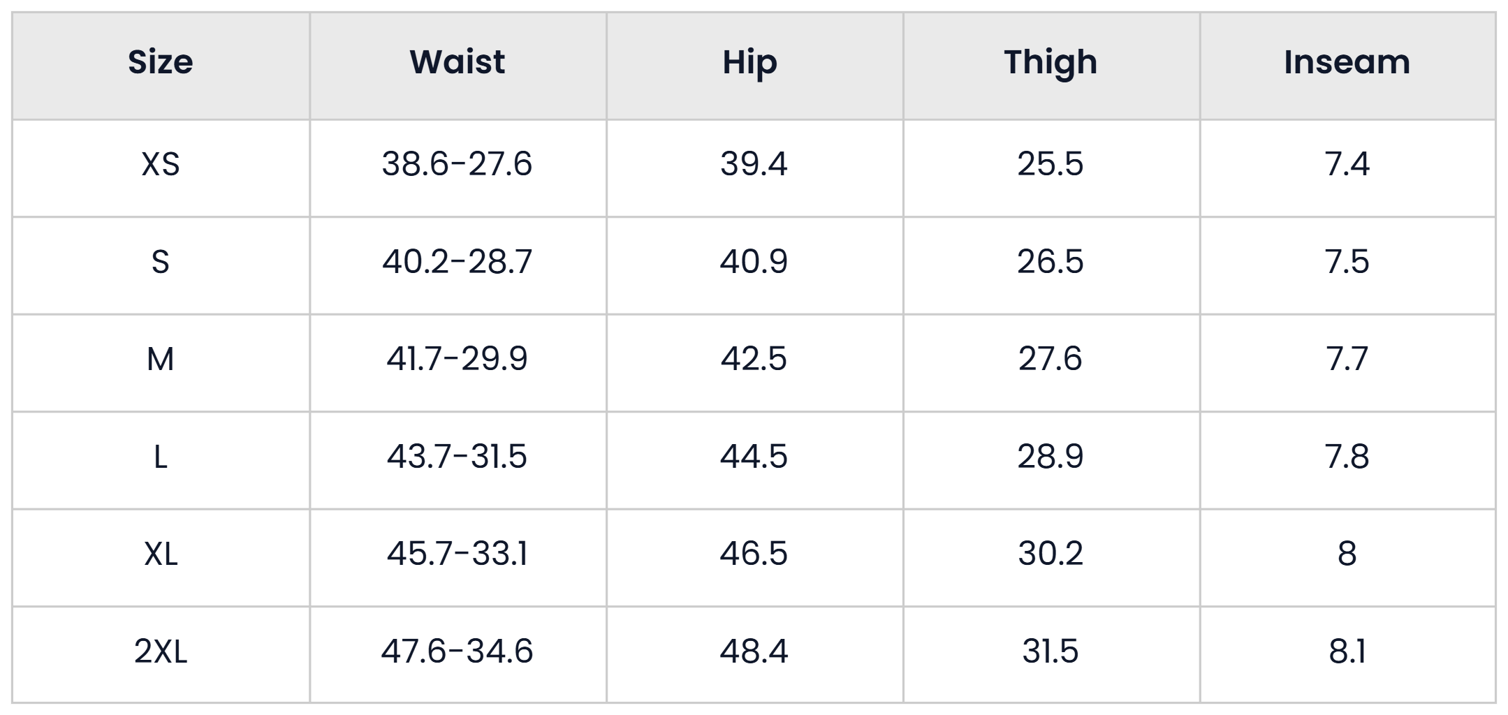 Pant Size Chart for 2 Pieces Drawstring T Shirt And Shorts Set For Men