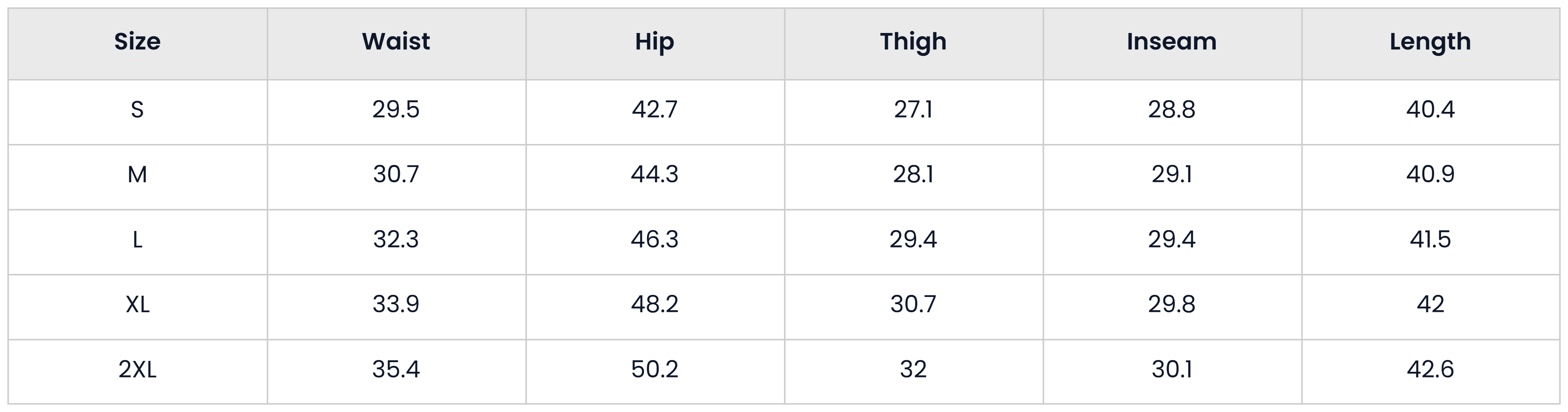 Pant Size Chart for 2 Pieces Casual Hoodie And Sweatpants For Men