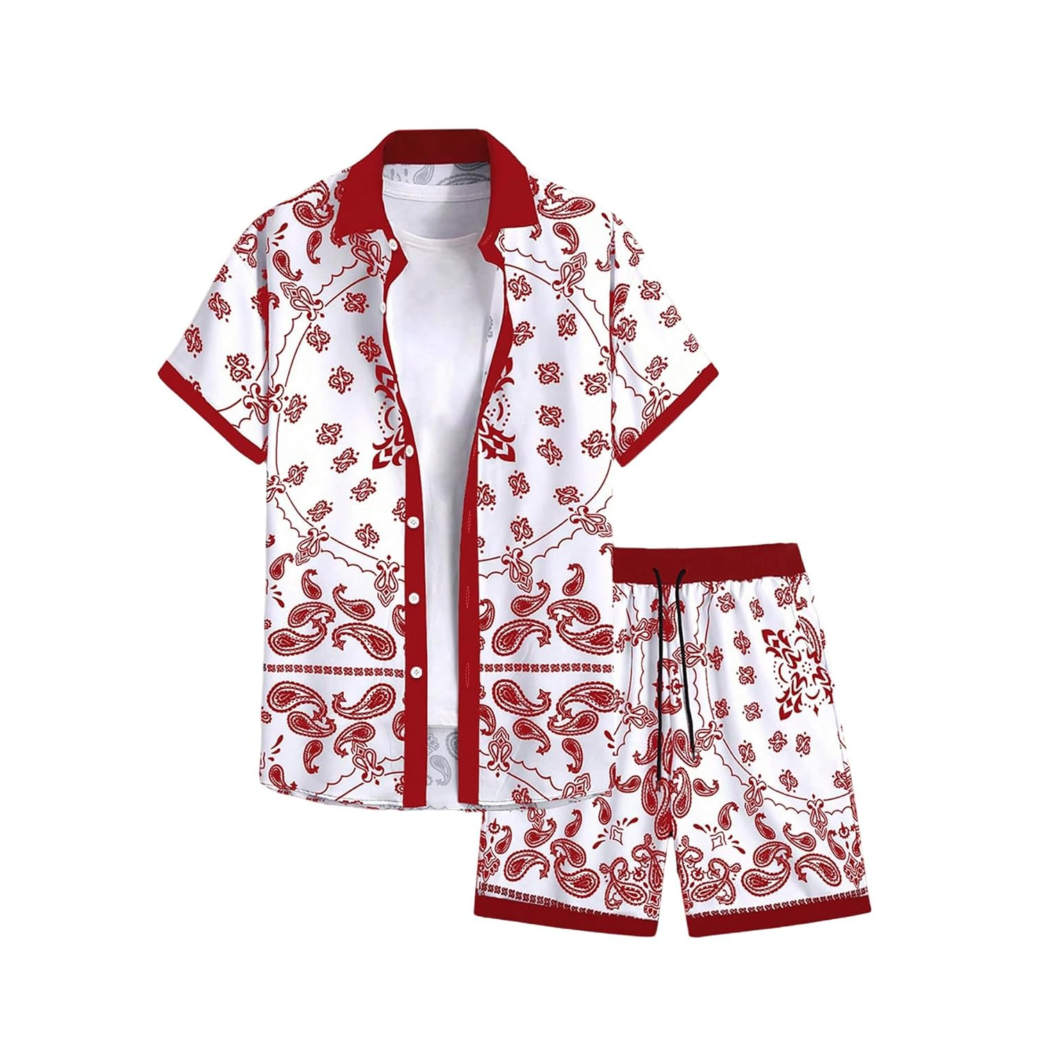 Short Sleeve Button Down Vacation Shirt and Drawstring Beach Short Set For Men
