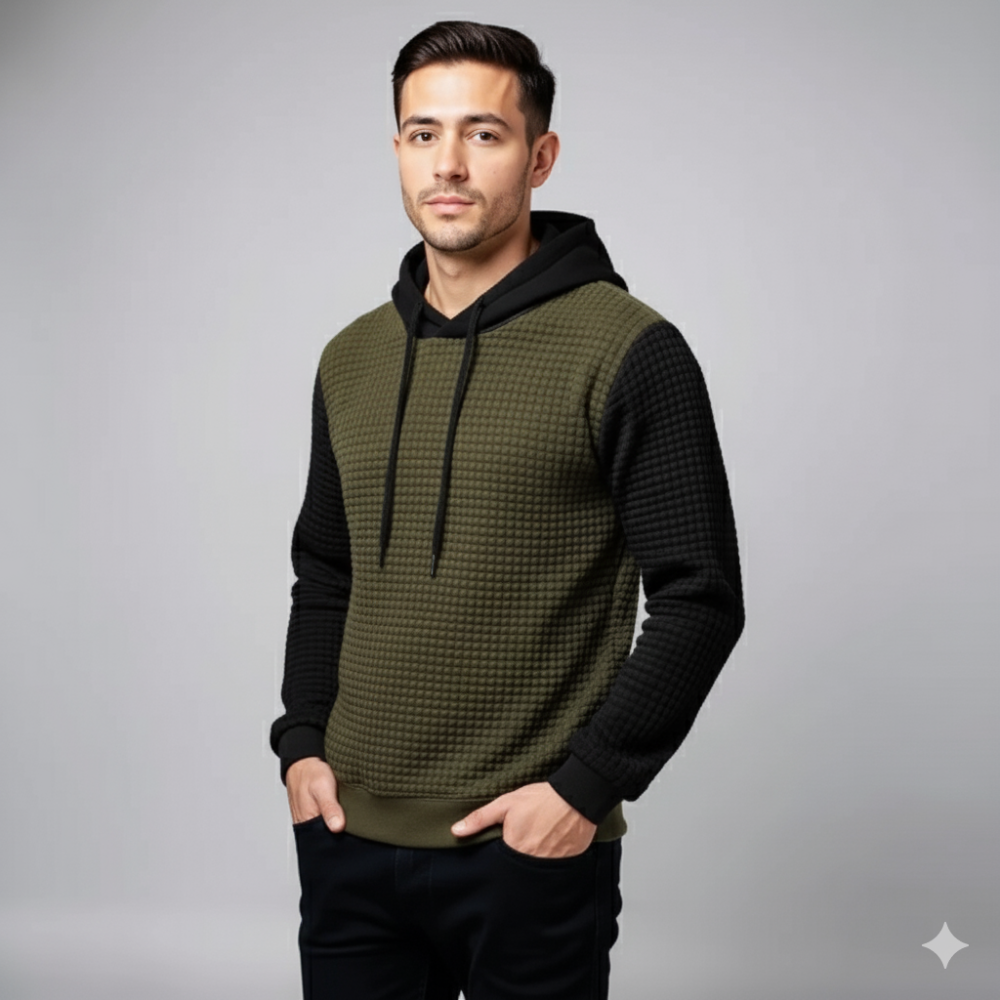 Men Two Tone Waffle Knit Hoodie