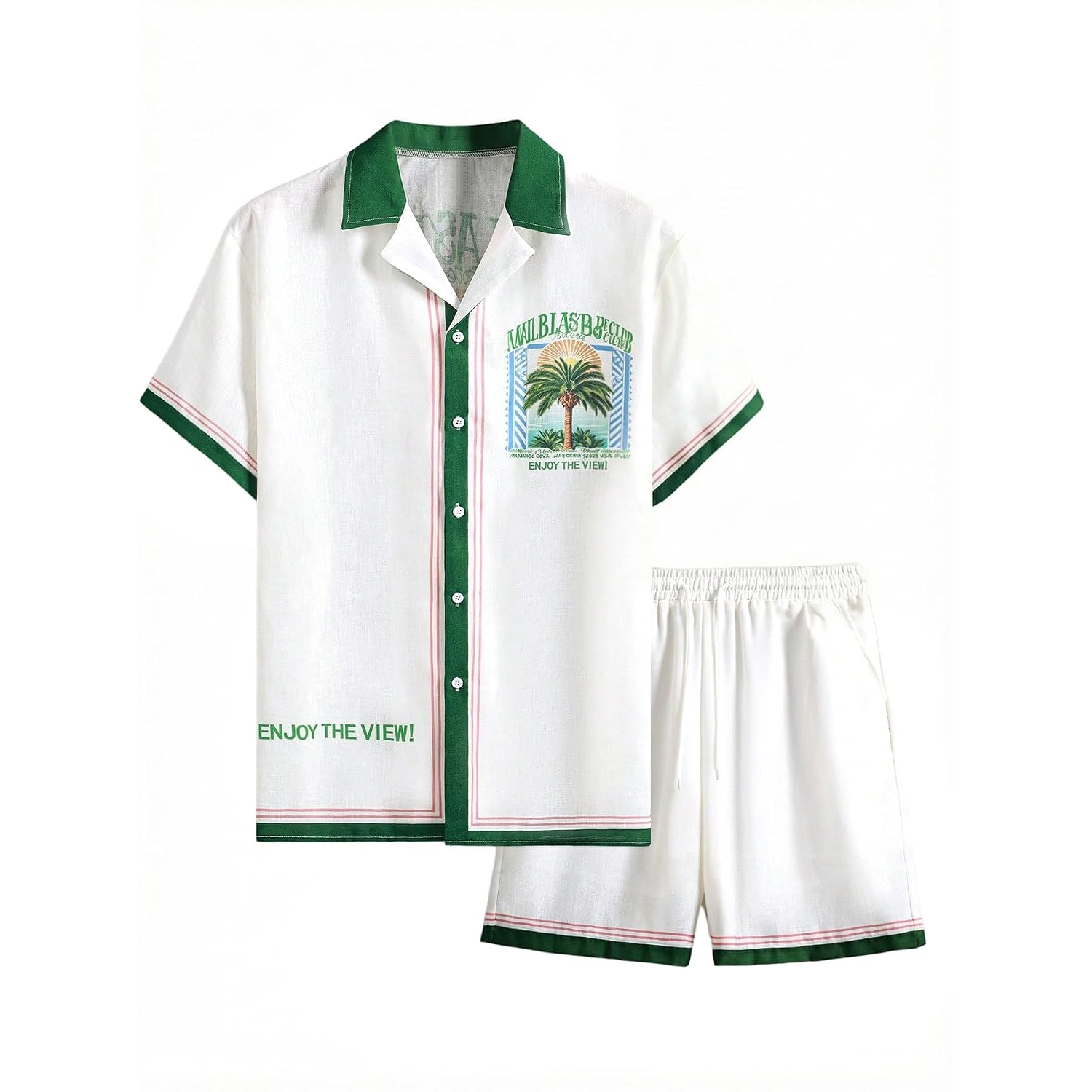 Short Sleeve Button Down Vacation Shirt and Drawstring Beach Short Set For Men