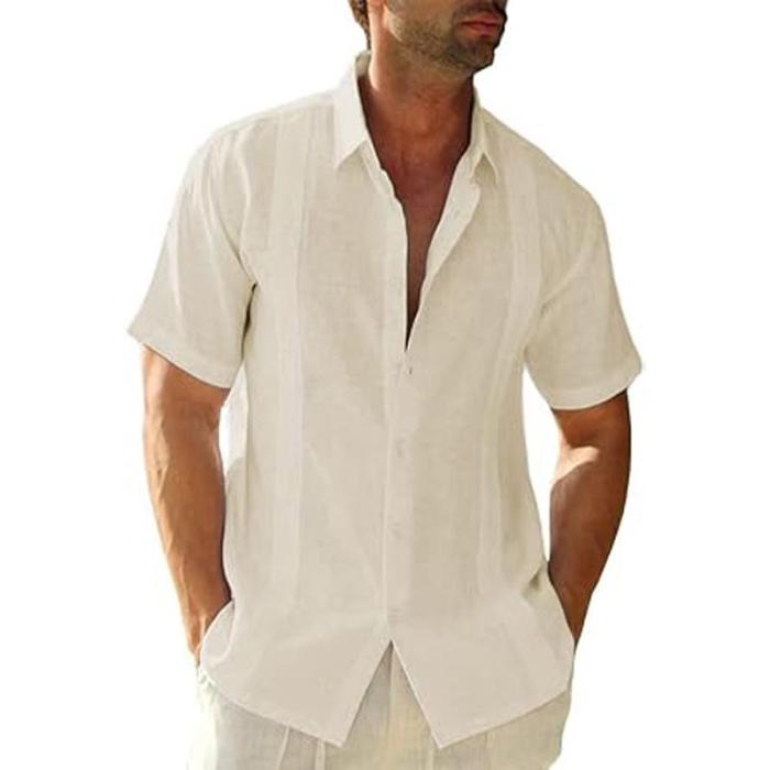 Men Cuban Casual Button Down Short Sleeve Shirts 