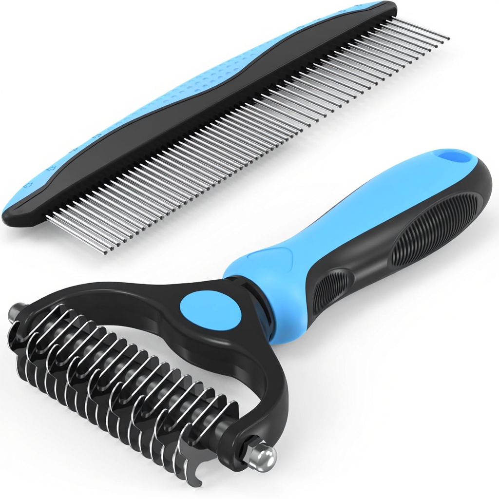Pet Grooming Brush And Metal Comb Set 2-in-1 Dematting Deshedding Kit