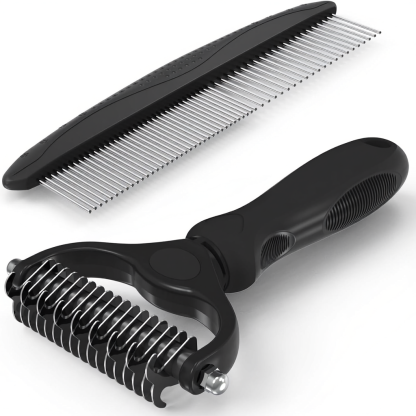 Pet Grooming Brush And Metal Comb Set
