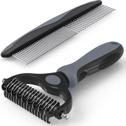 Pet Grooming Brush And Metal Comb Set