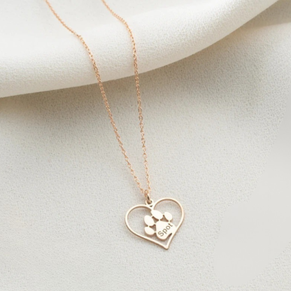 Custom Pet Name Pendant Necklace With Paw Print Design