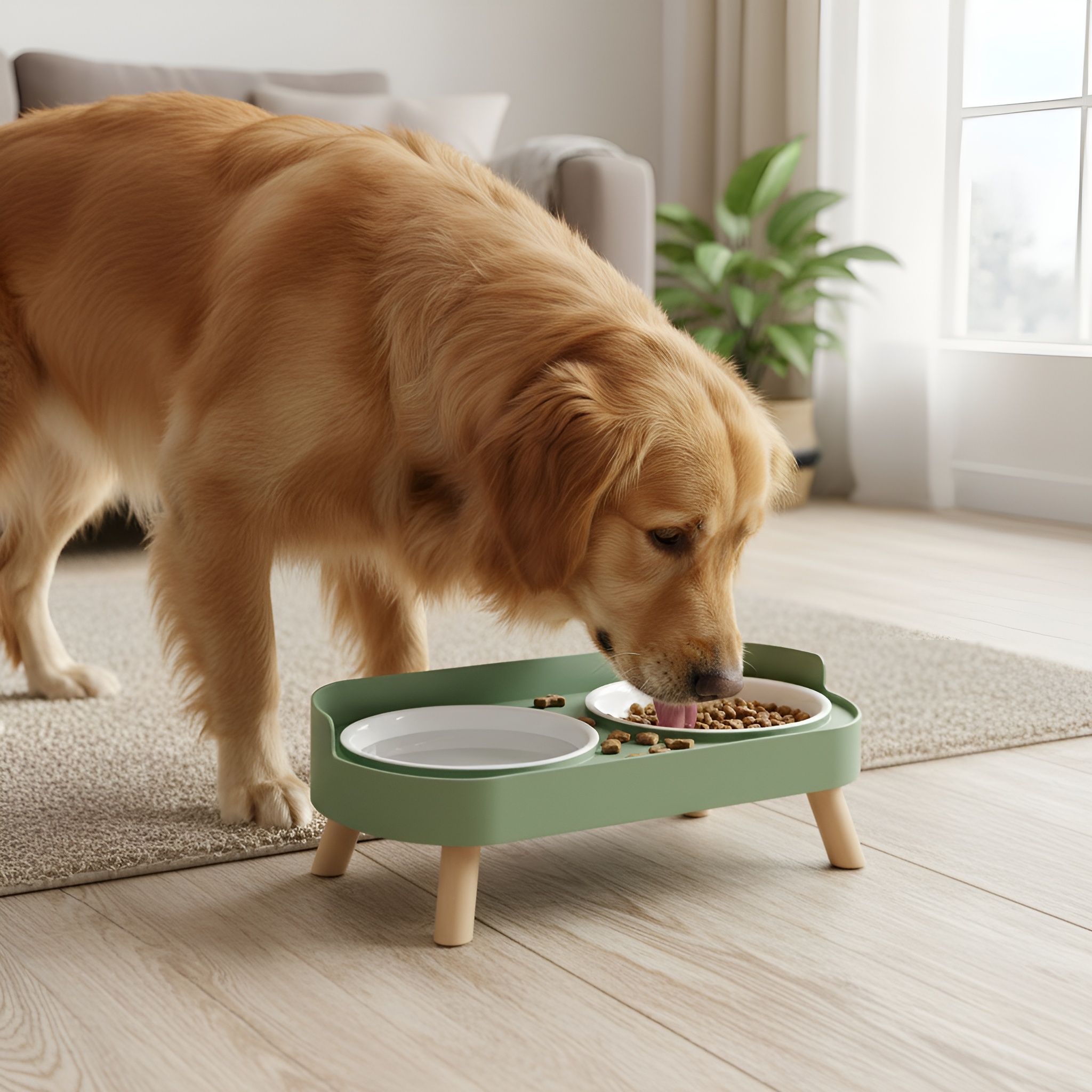 Elevated Dual Pet Feeding Bowl Set With Splash Guard