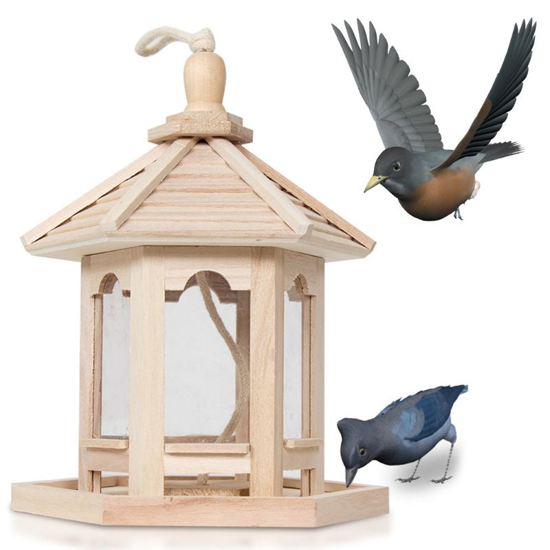 Wood Bird Hanging Feeder for Wild Birds Cage Accessories for Mental Stimulation — front view