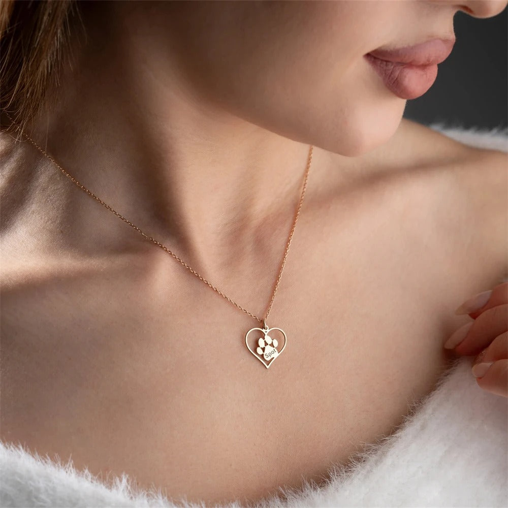 Custom Pet Name Pendant Necklace With Paw Print DesignCustom Pet Name Pendant Necklace With Paw Print Design - Image 5