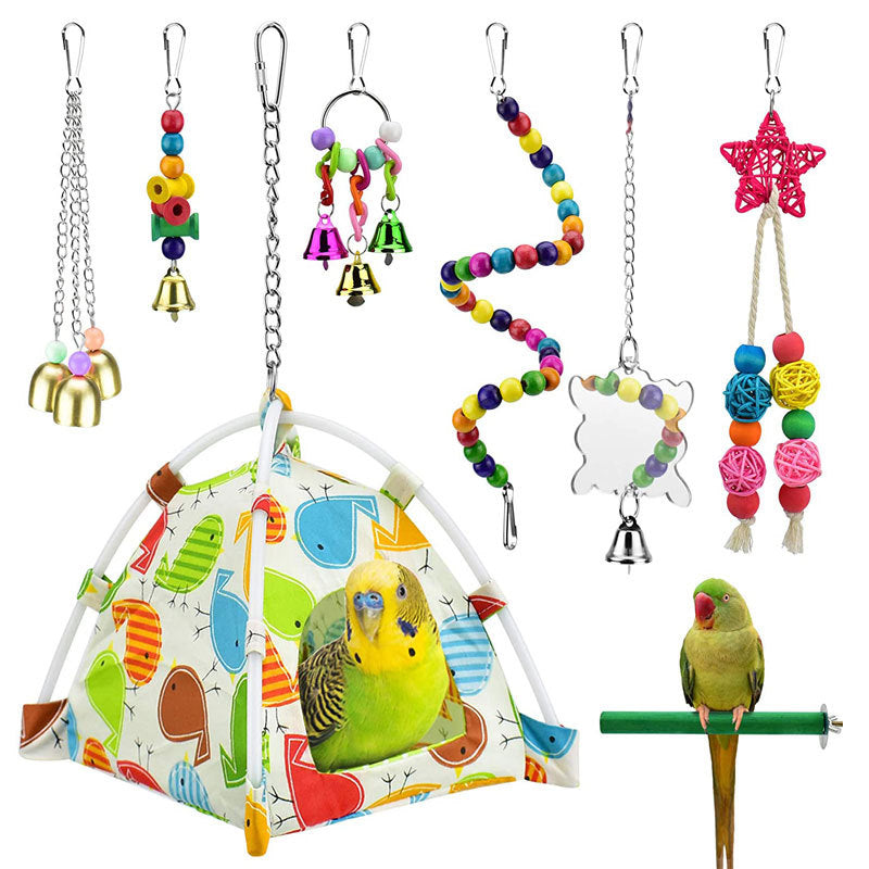 Wood Bird Swing Toy for Parrots Cockatiels and Budgies Cage Accessories for Mental Stimulation — front view
