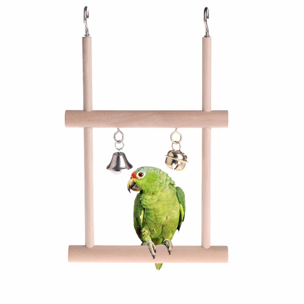 Wood Bird Swing Toy for Parrots Cockatiels and Budgies Cage Accessories for Mental Stimulation — front view
