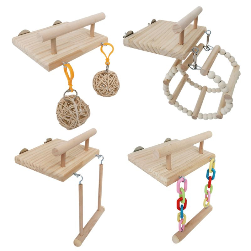 Wood Bird Swing Toy for Parrots Cockatiels and Budgies Cage Accessories for Mental Stimulation — front view