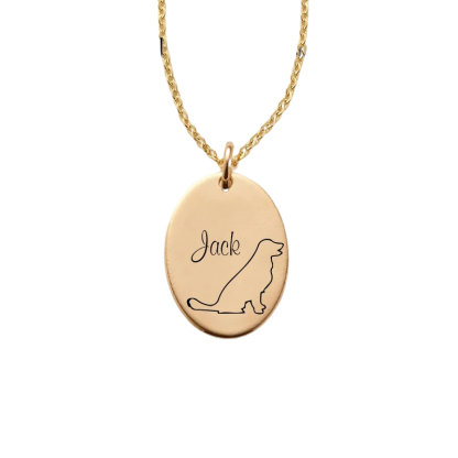 Custom Oval Pendant Necklace With Dog Line Art And Name