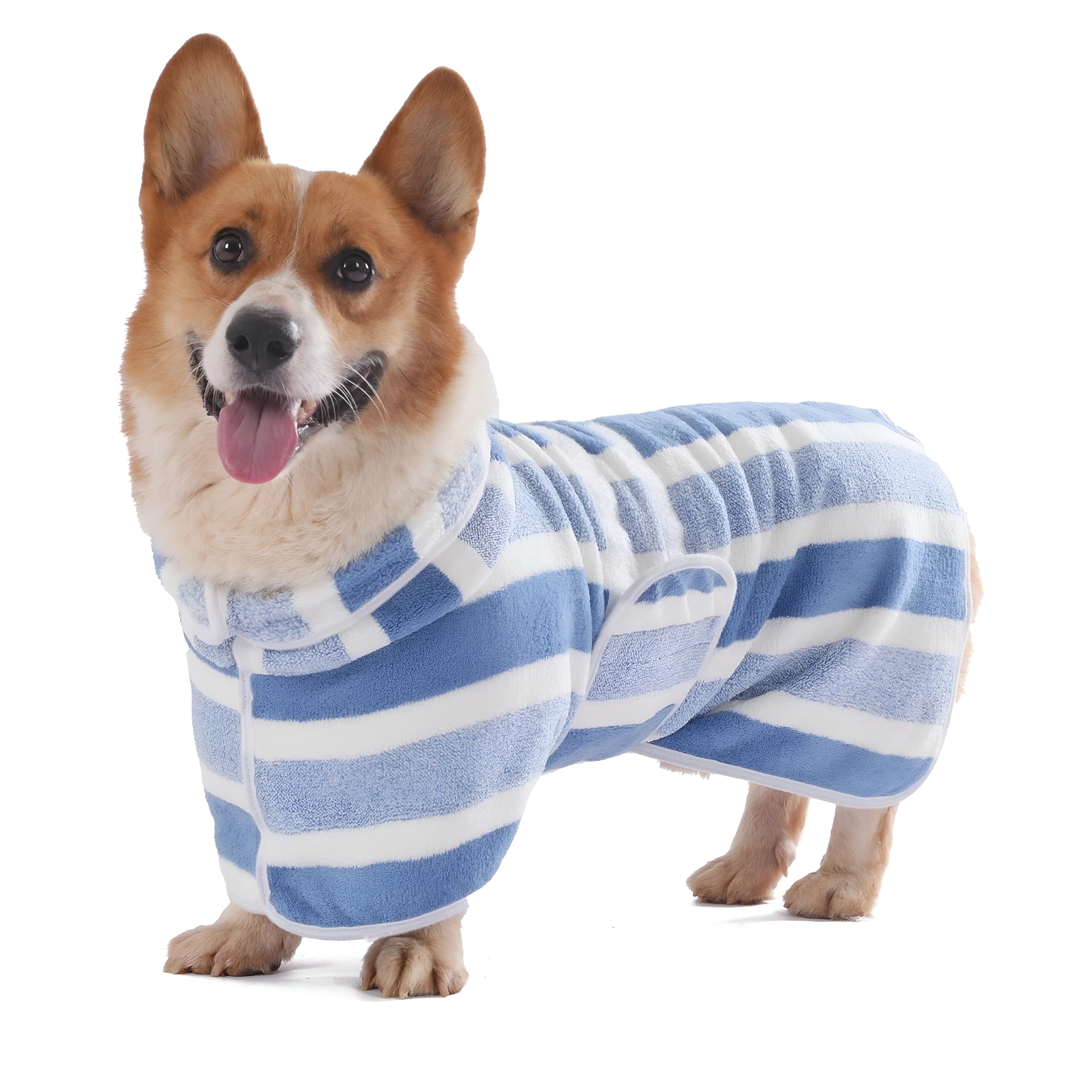 Quick Dry Dog Bathrobe With Striped Design And Adjustable Strap