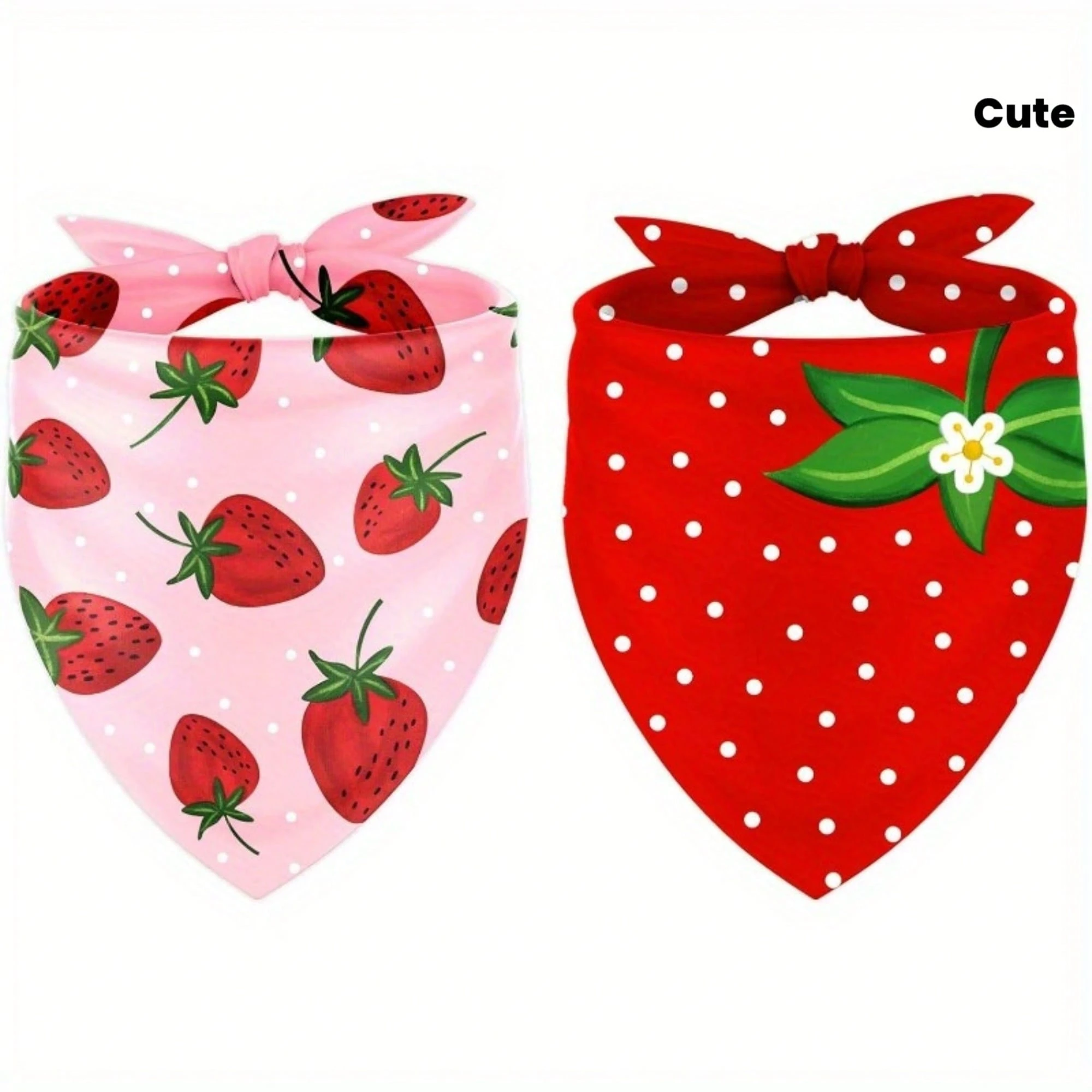 Set Of 2 Strawberry Themed Pet Bandana For Cats And Dogs 