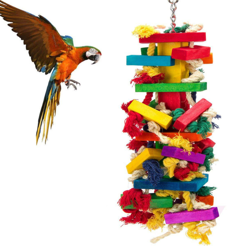 Wood Bird Swing Toy for Parrots Cockatiels and Budgies Cage Accessories for Mental Stimulation — front view