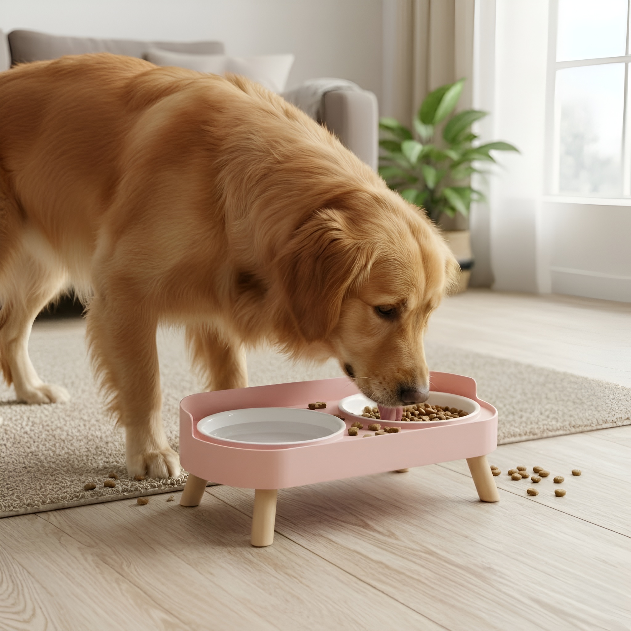 Elevated Dual Pet Feeding Bowl Set With Splash Guard