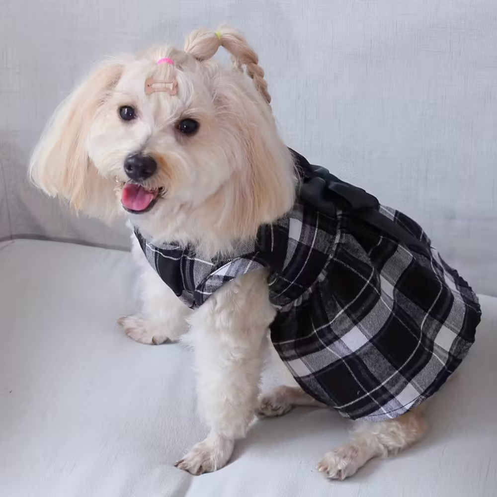 Four Season Plaid Pet Dress With Bow For Dogs And Cats
