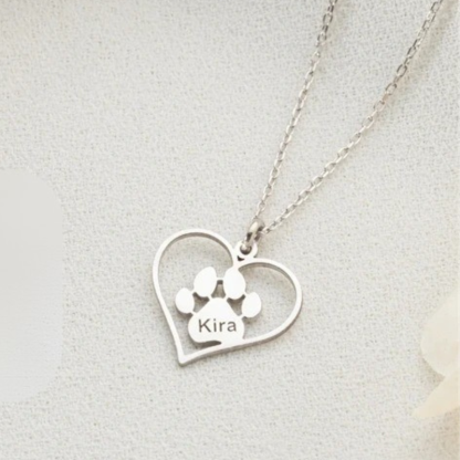 Custom Pet Name Pendant Necklace With Paw Print Design