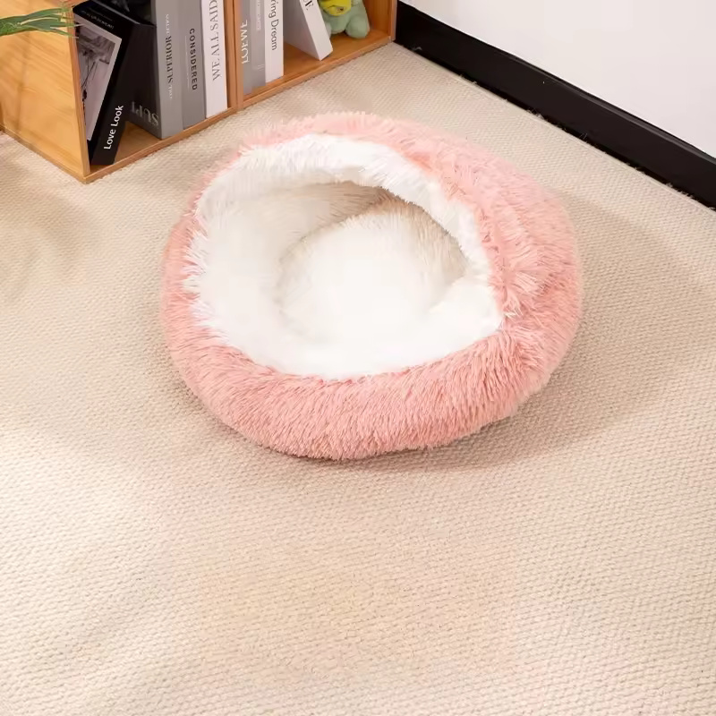Plush Donut Dog Bed for Dogs and Cats with Calming Soft Comfortable Machine Washable Pet Sleeping Cushion — side view