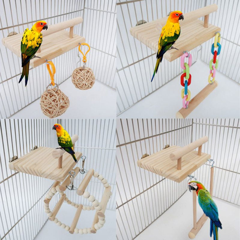 Wood Bird Swing Toy for Parrots Cockatiels and Budgies Cage Accessories for Mental Stimulation — side view