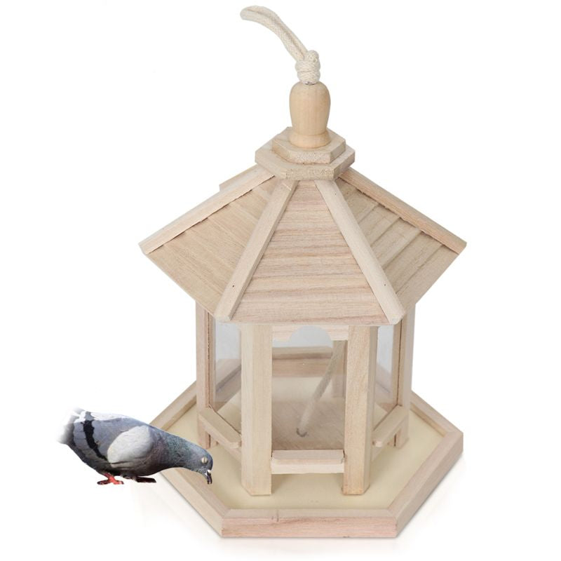 Wood Bird Hanging Feeder for Wild Birds Cage Accessories for Mental Stimulation — detail close-up
