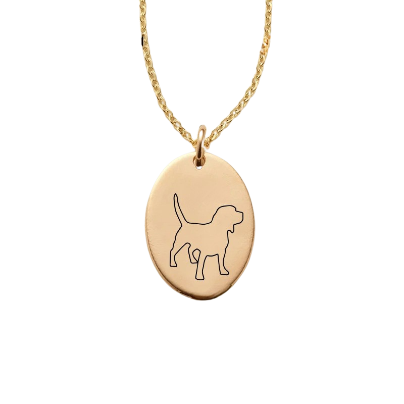 Custom Oval Pendant Necklace With Dog Line Art And Name