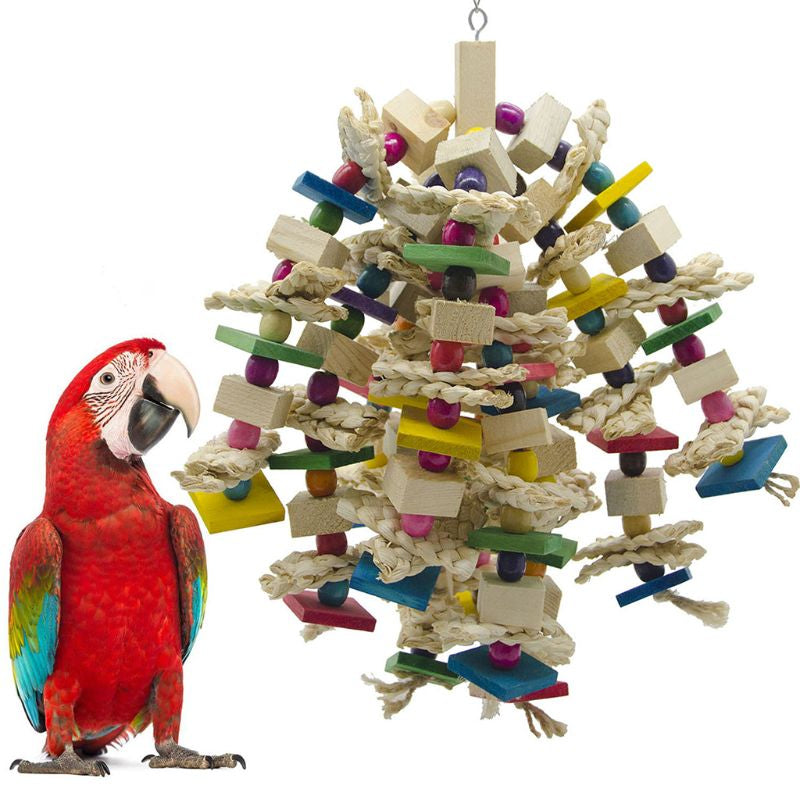 Wood Bird Swing Toy for Parrots Cockatiels and Budgies Cage Accessories for Mental Stimulation — front view