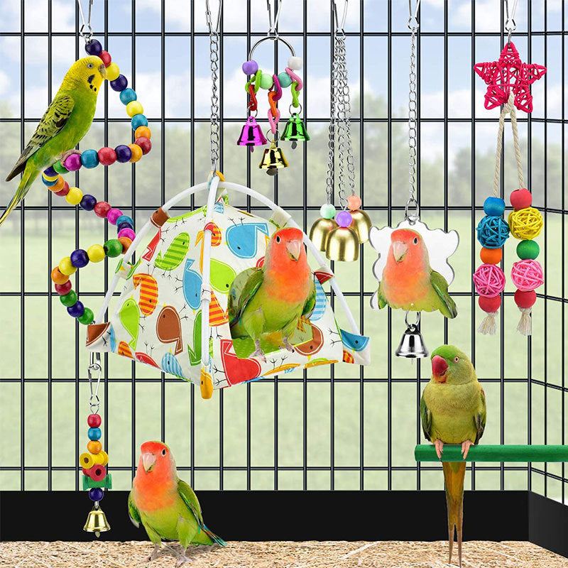 Wood Bird Swing Toy for Parrots Cockatiels and Budgies Cage Accessories for Mental Stimulation — in use