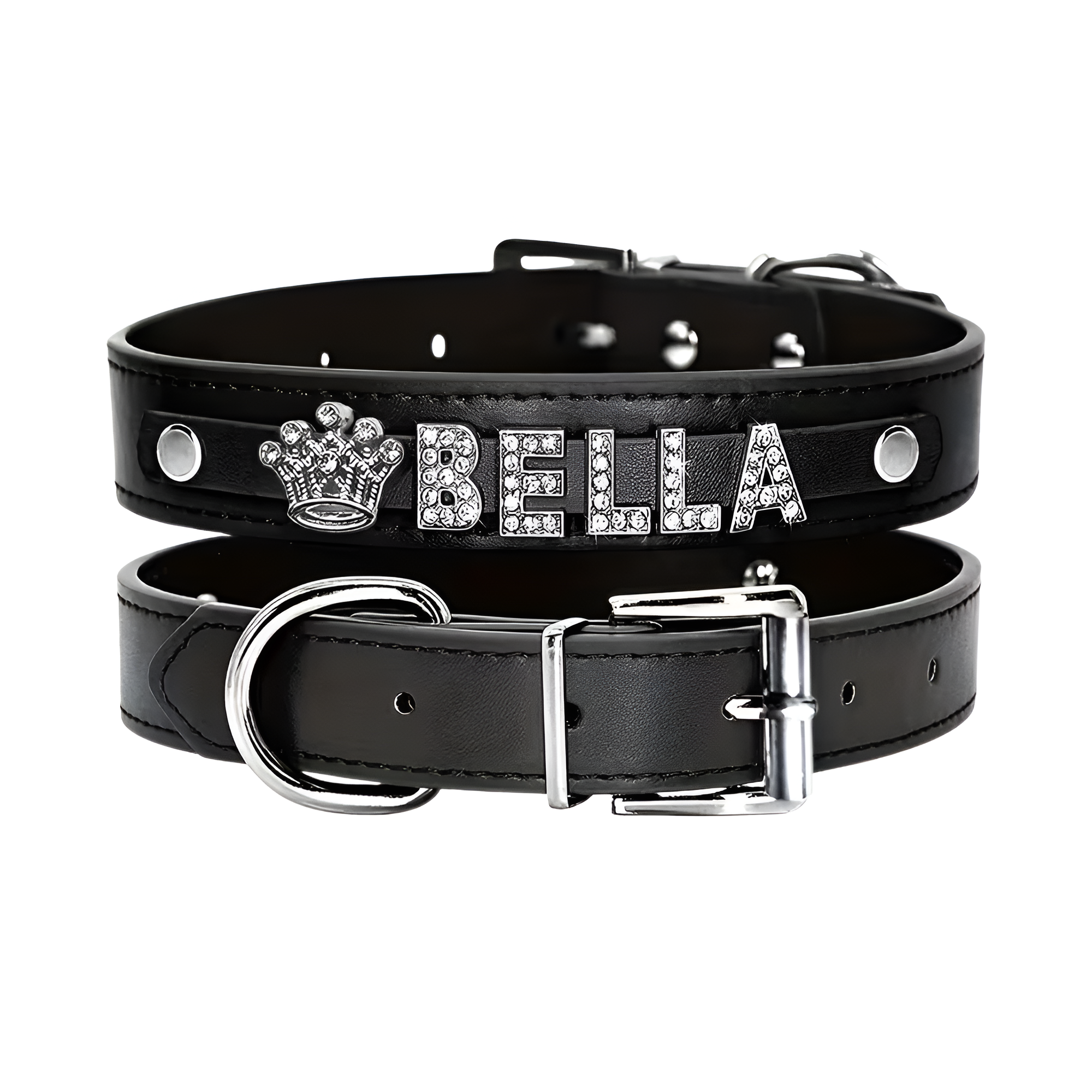Custom Faux Leather Dog Collar With Rhinestone Design