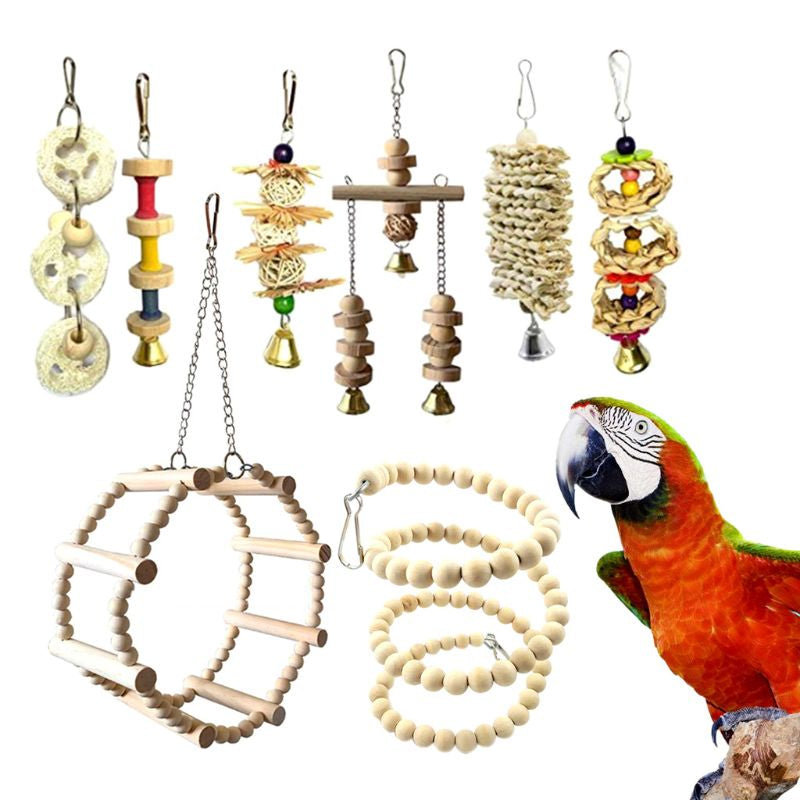 Wood Bird Swing Toy for Parrots Cockatiels and Budgies Cage Accessories for Mental Stimulation — side view