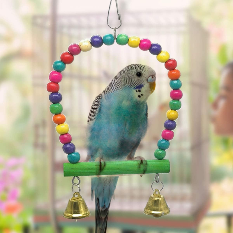 Wood Bird Swing Toy for Parrots Cockatiels and Budgies Cage Accessories for Mental Stimulation — view 7