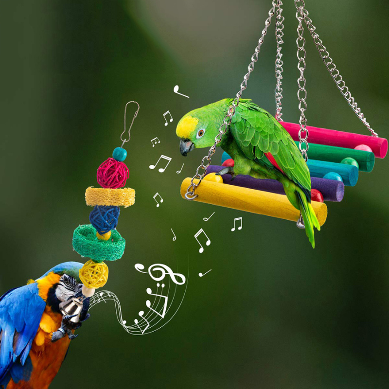 Wood Bird Swing Toy for Parrots Cockatiels and Budgies Cage Accessories for Mental Stimulation — view 9