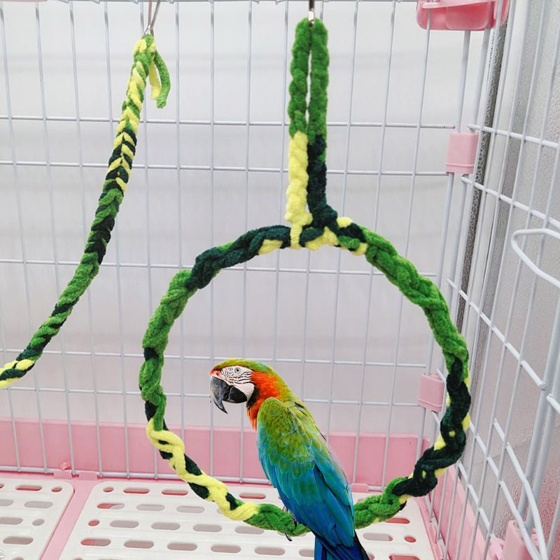 Wood Bird Swing Toy for Parrots Cockatiels and Budgies with Durable Cage Accessories for Mental Stimulation — detail close-up