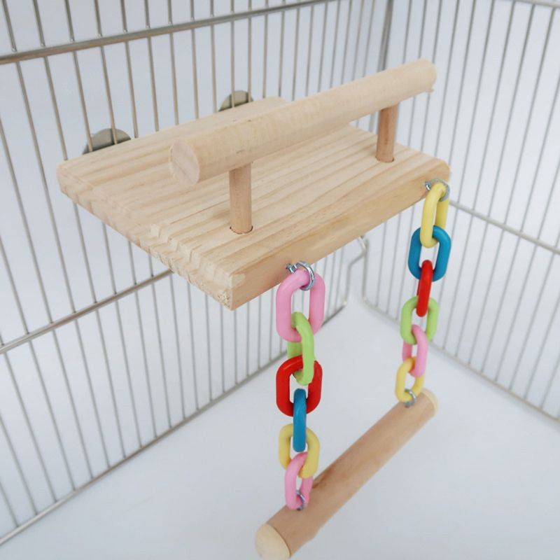 Wood Bird Swing Toy for Parrots Cockatiels and Budgies Cage Accessories for Mental Stimulation — detail close-up