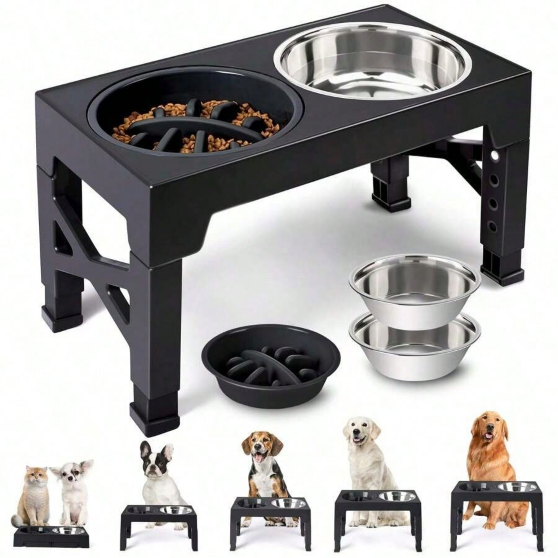 Elevated Dog Bowls With Adjustable Height Stand