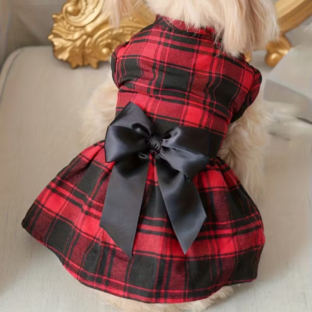 Four Season Plaid Pet Dress With Bow For Dogs And CatsAll Seasons Plaid Pet Dress With Bow For Dogs And Cats - Image 2