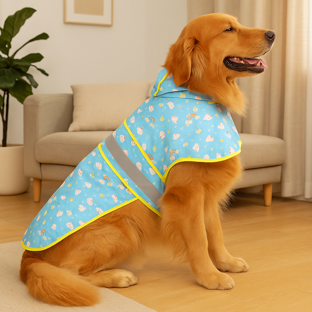 Reflective Adjustable Hooded Pet Rain Coat With Leash HoleReflective Adjustable Hooded Pet Rain Coat With Leash Hole - Image 4