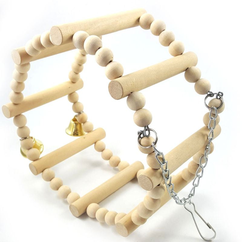 Wood Bird Swing Toy for Parrots Cockatiels and Budgies Cage Accessories for Mental Stimulation — detail close-up