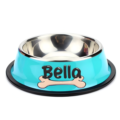 Steel Pet Bowl With Custom Name For Cats And Dogs