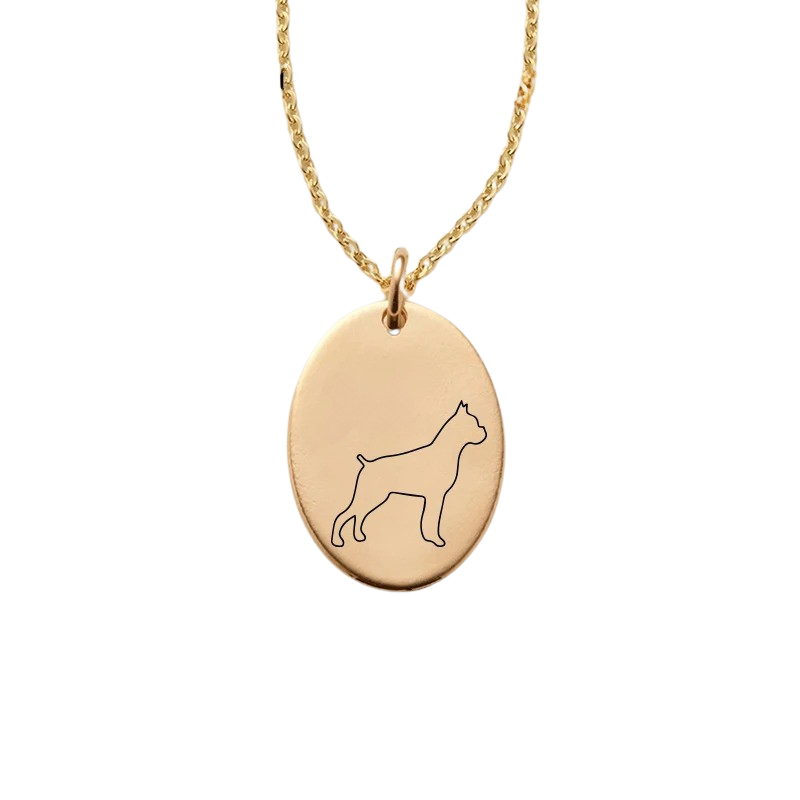 Custom Oval Pendant Necklace With Dog Line Art And Name