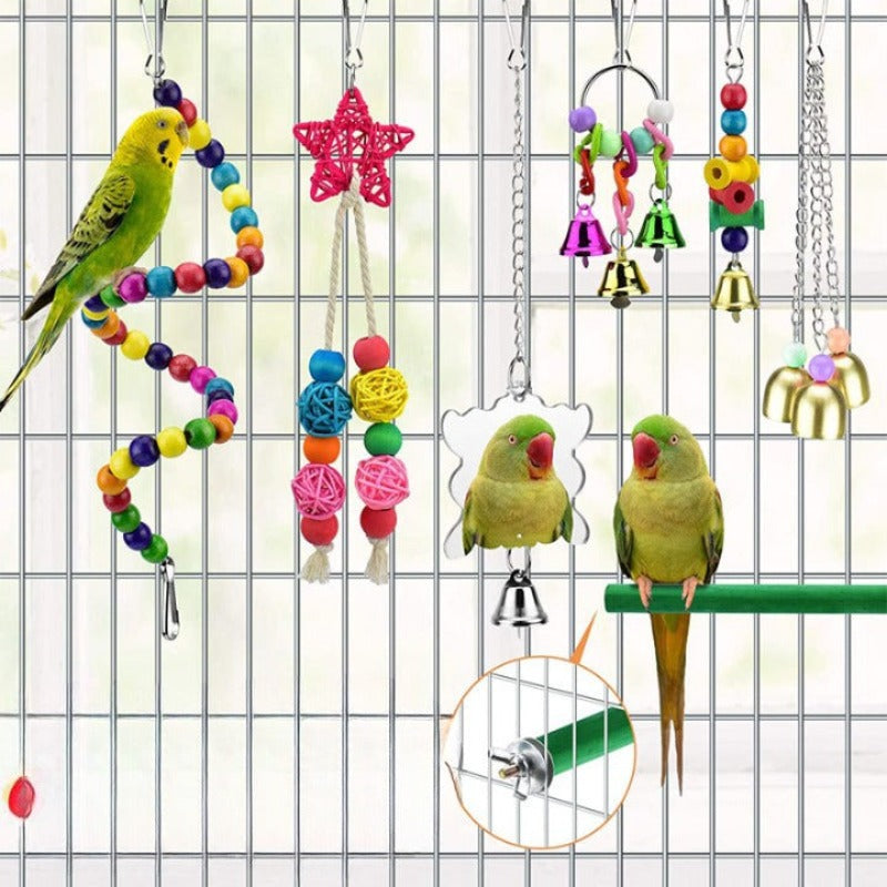 Wood Bird Swing Toy for Parrots Cockatiels and Budgies Cage Accessories for Mental Stimulation — size comparison