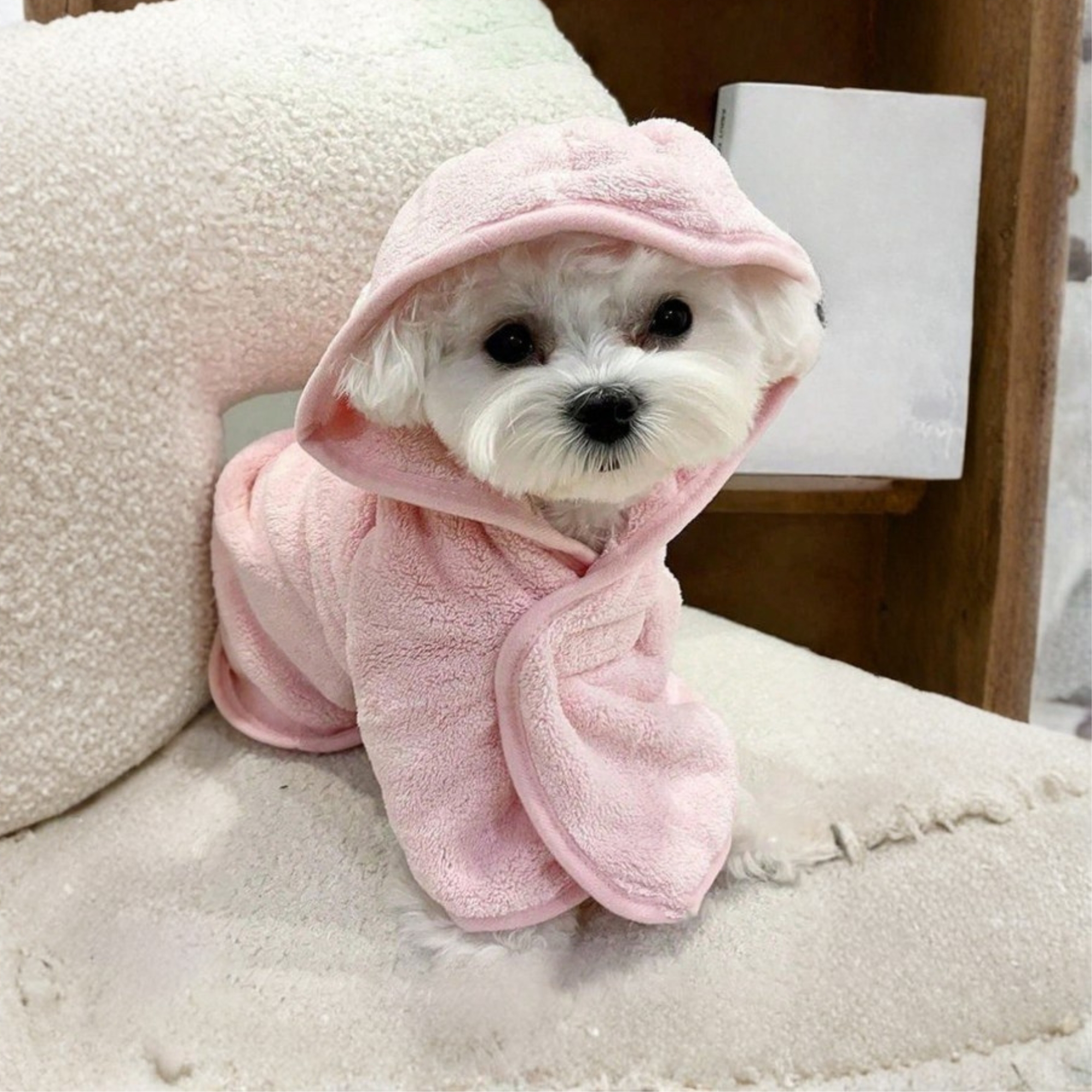 Adjustable Pet Bathrobe With Hood Soft Absorbent Towel