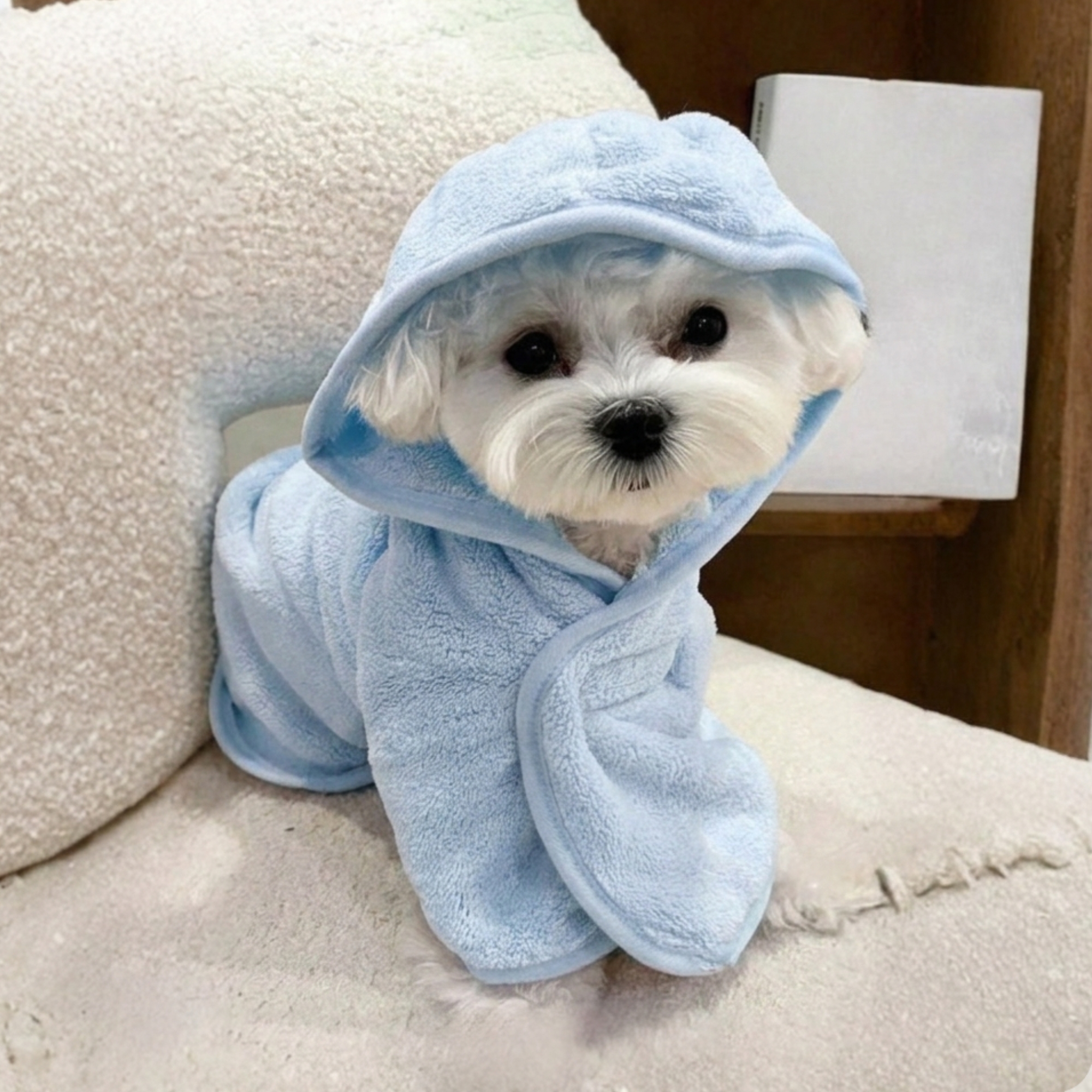 Adjustable Pet Bathrobe With Hood Soft Absorbent Towel