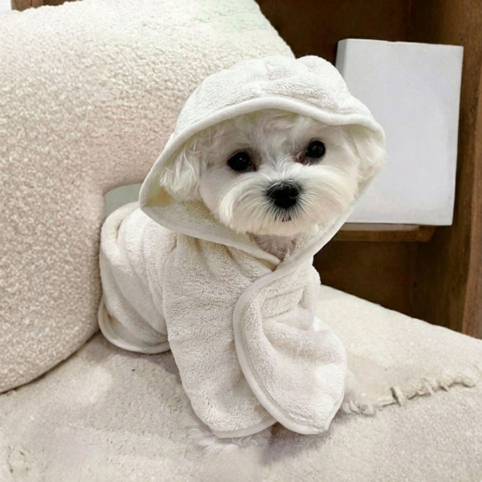 Adjustable Pet Bathrobe With Hood Soft Absorbent Towel