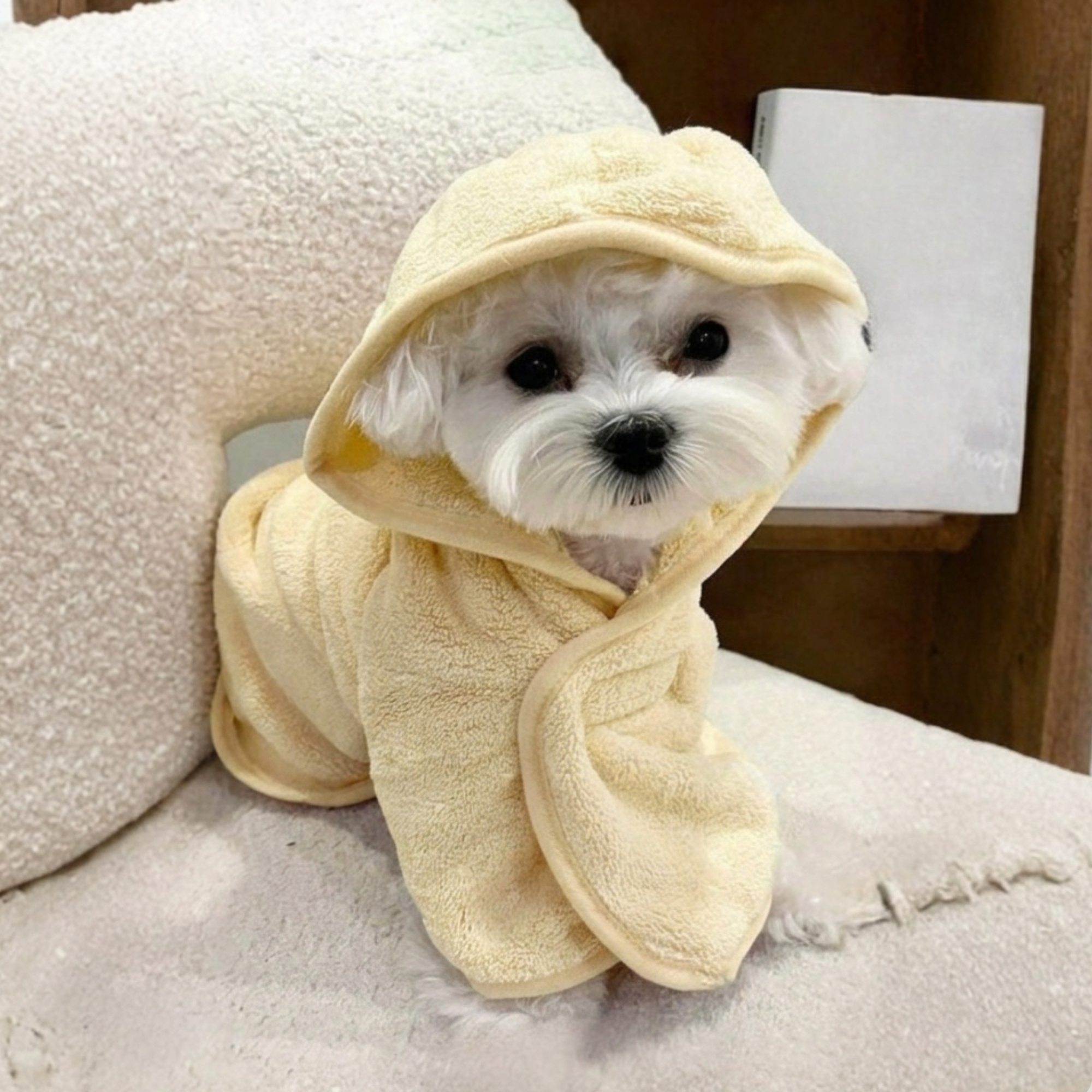 Adjustable Pet Bathrobe With Hood Soft Absorbent Towel