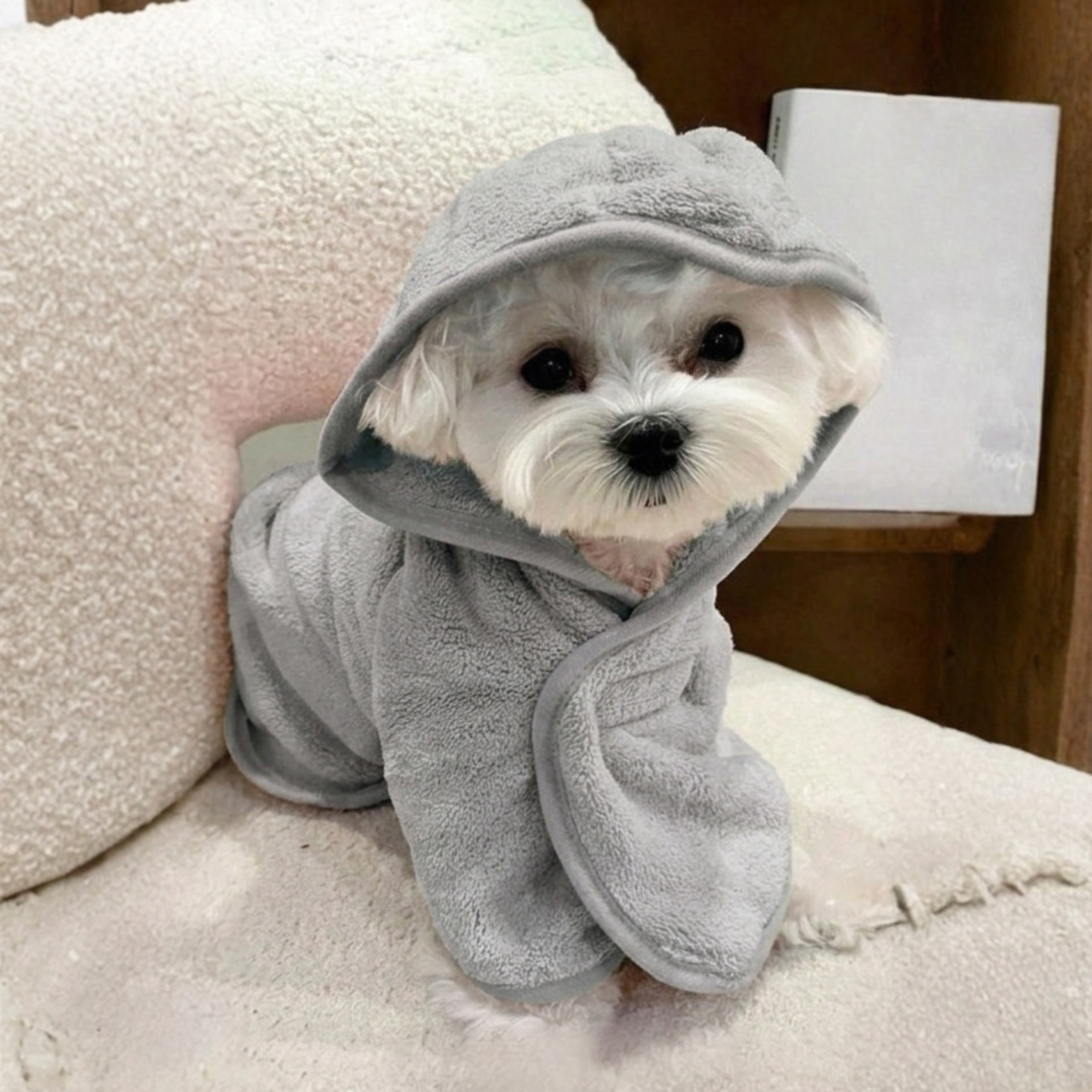 Adjustable Pet Bathrobe With Hood Soft Absorbent Towel