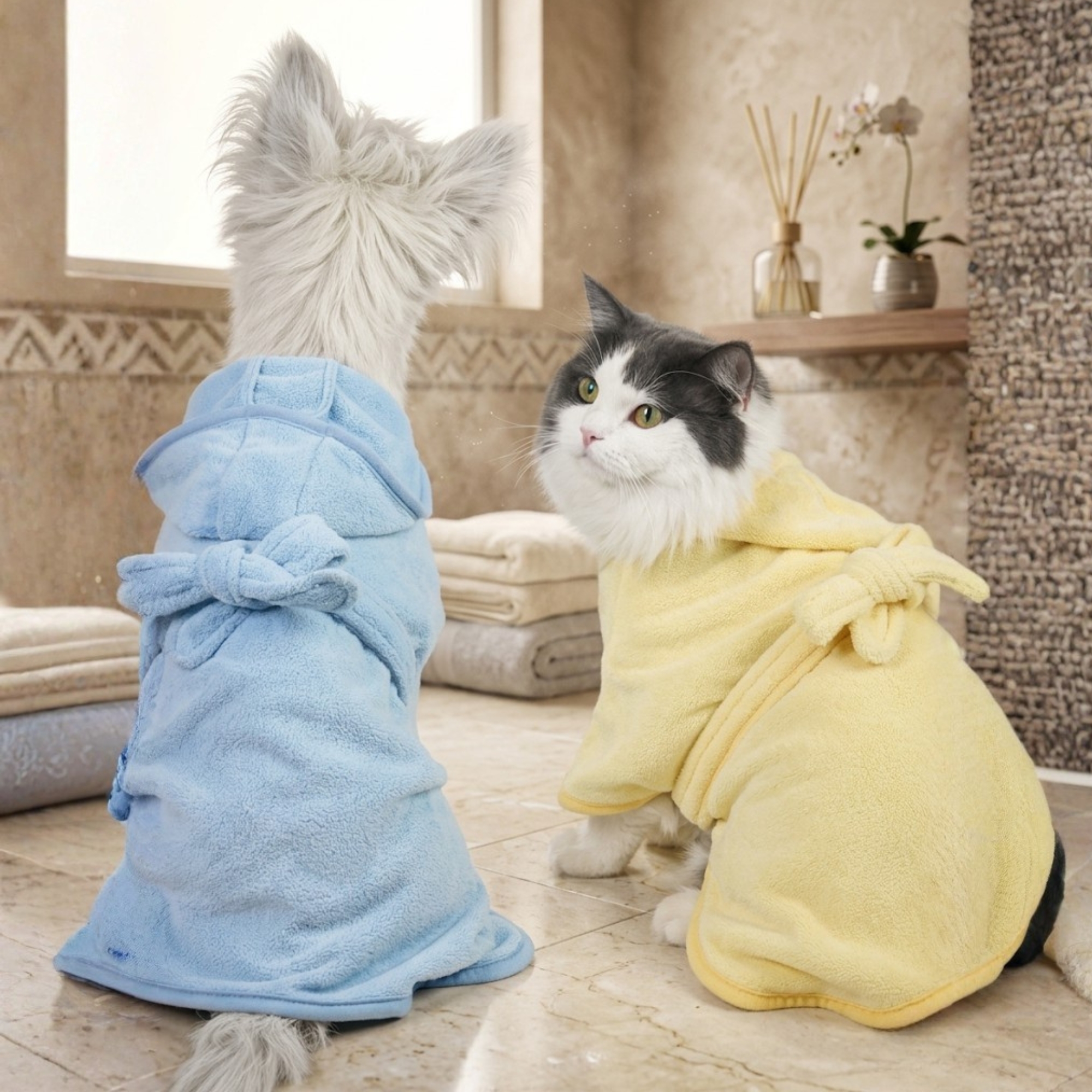 Adjustable Pet Bathrobe With Hood Soft Absorbent Towel