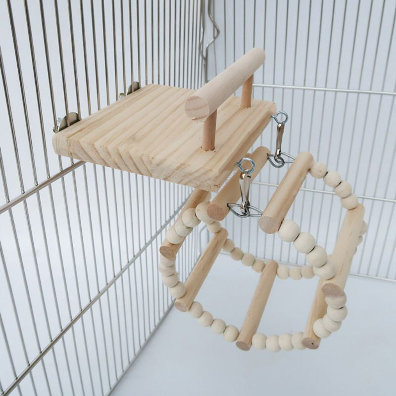 Wood Bird Swing Toy for Parrots Cockatiels and Budgies Cage Accessories for Mental Stimulation — in use