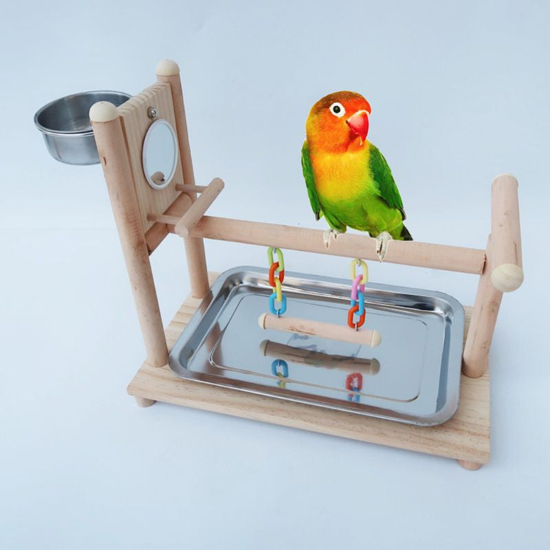 Wood Bird Swing Toy for Parrots Cockatiels and Budgies with Durable Cage Accessories for Mental Stimulation — detail close-up